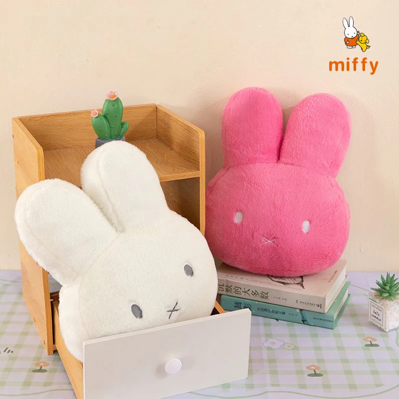 Kawaii Miffy Plüschpuppe Cartoon Weiß und Rosa Bequemes Wurfkissen Dopamin Flauschiges Stofftier Anime Zubehör Mädchen Geschenke