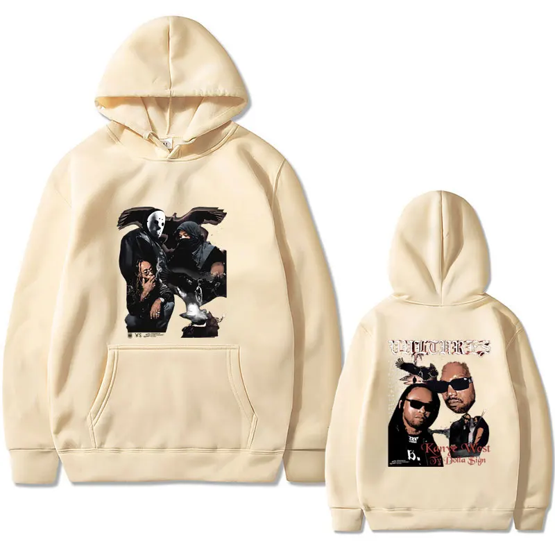 Rapper Kanye West Vultures Double Sided Print Hoodie Men Women Vintage Hip Hop Oversized Streetwear Unisex Fashion Sweatshirt