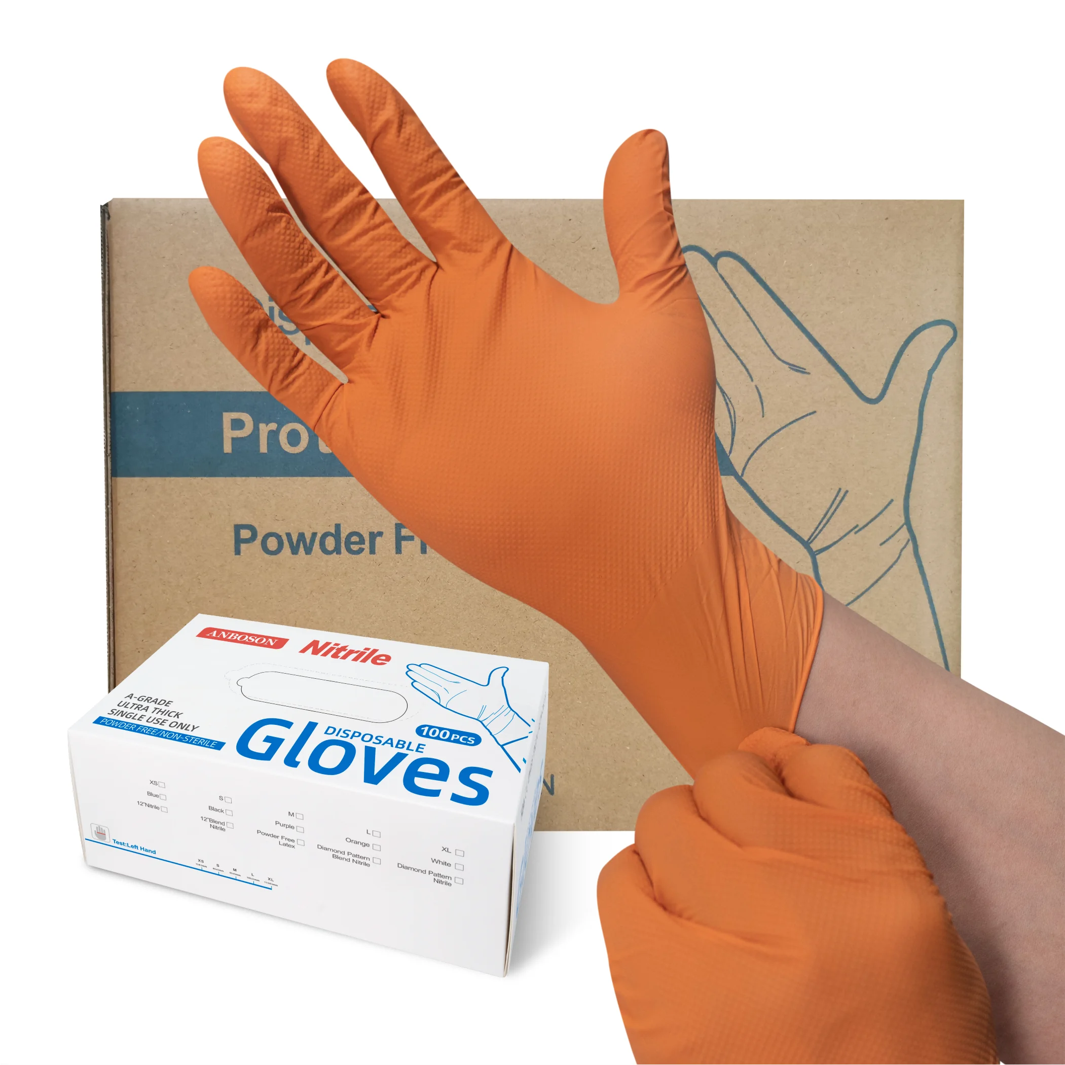 Powder Latex Free Orange Mechanical Diamond Nitrile Gloves For Auto Repair Landscape Gardening Woodworking