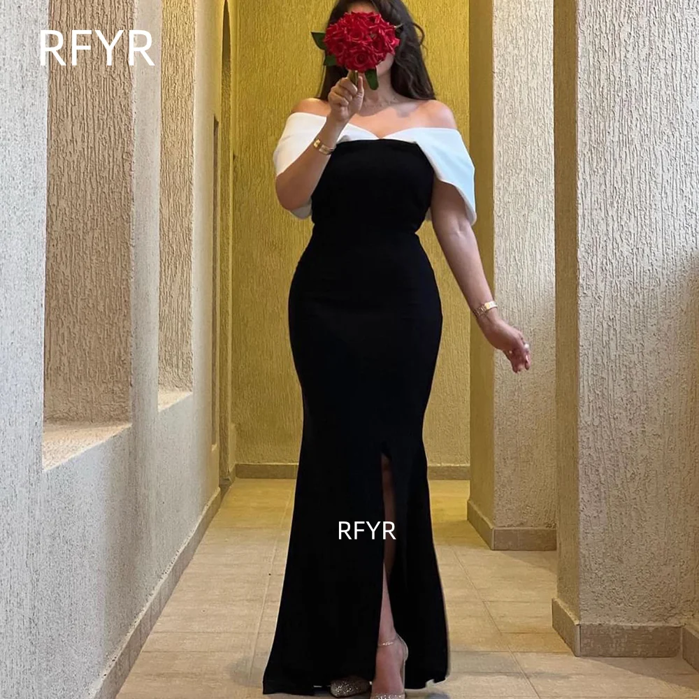 

RFYR Mermaid Prom Dress Two Colors Party Dress Crepe Celebrity Gala Dress for Women Off Shoulder Evening Dress Customized