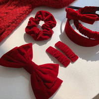 1pc Red velvet hair accessories Christmas headband wide version retro sweet pleated large intestine circle BB clip bow hair clip