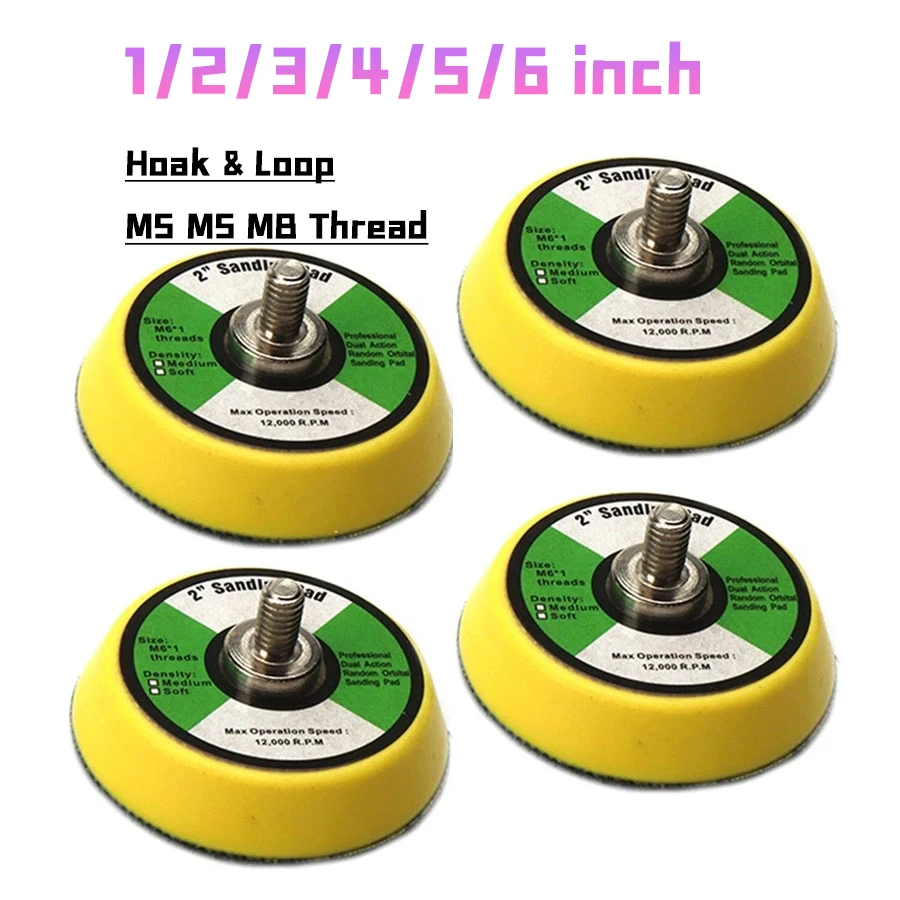 Hook & Loop Polishing Sanding Pad Air Sander Pneumatic Tool Backer Disc 1/2/3/4/5/6 Inch M5 M6 M8 Thread 25/50/75/100/125/150mm