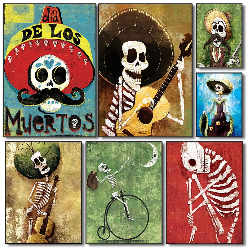 Day of the Dead Skull Poster Dia de los Muertos Calavera Spain Prints Canvas Painting Wall Art Pictures Home Room Vintage Decor