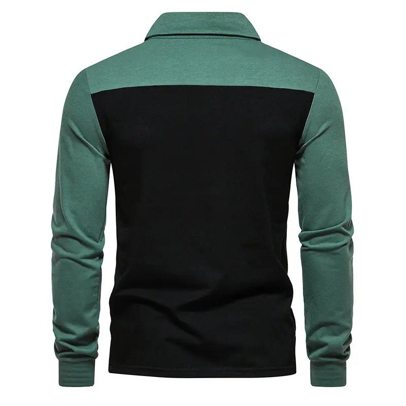Spring Autumn Fashion Men\'s Polo Shirt Color Block Long-Sleeve Polo Shirts Casual Hip Hop Patchwork Lapel Top Shirts