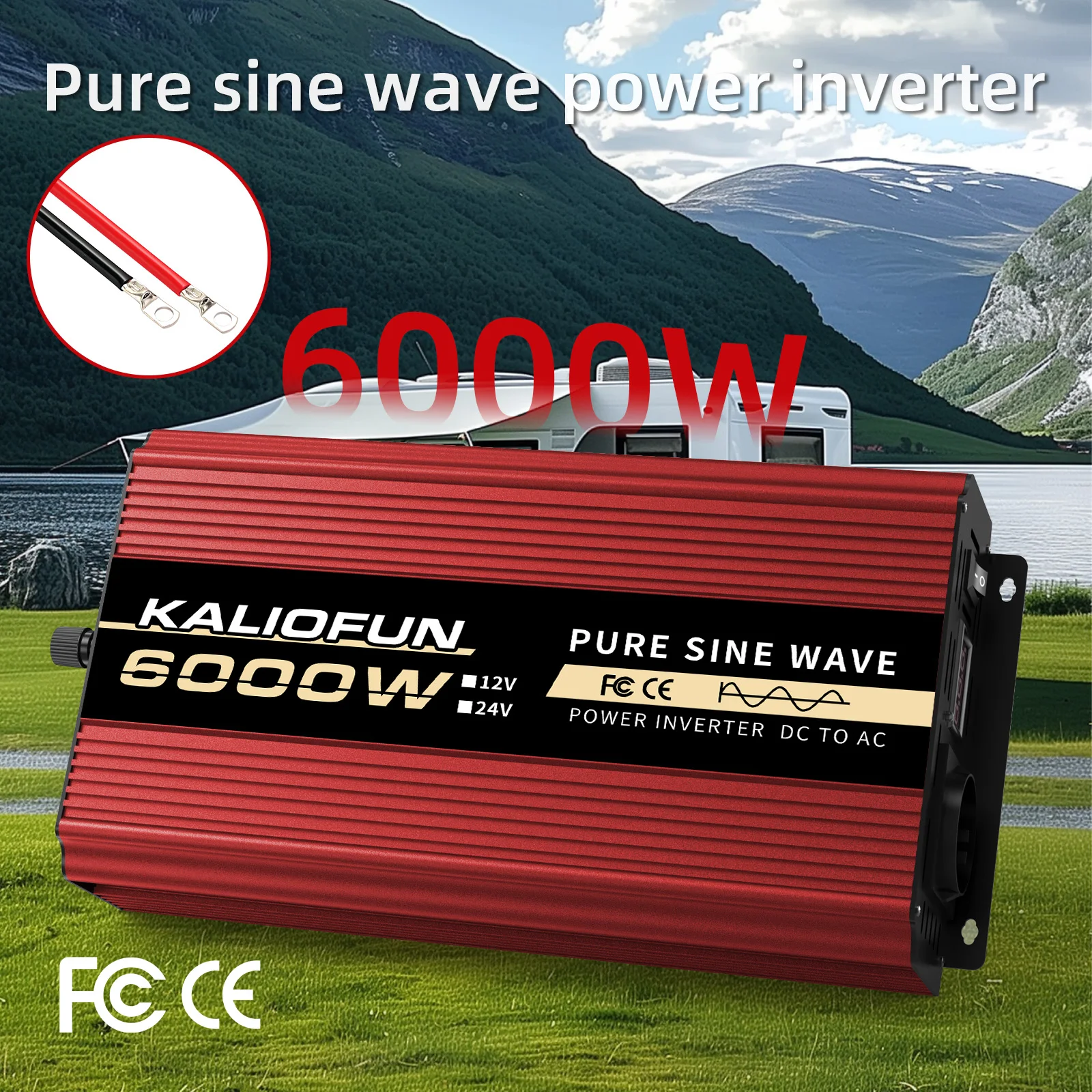 EU-Steckdose 1000W-10000W Tragbarer Intelligenter Wechselrichter mit Reiner Sinuswelle DC 12V zu AC 220V mit USB-Anschluss & Krokodilklemmen für Wohnmobile und LKWs Weltweit CE-Zertifiziert