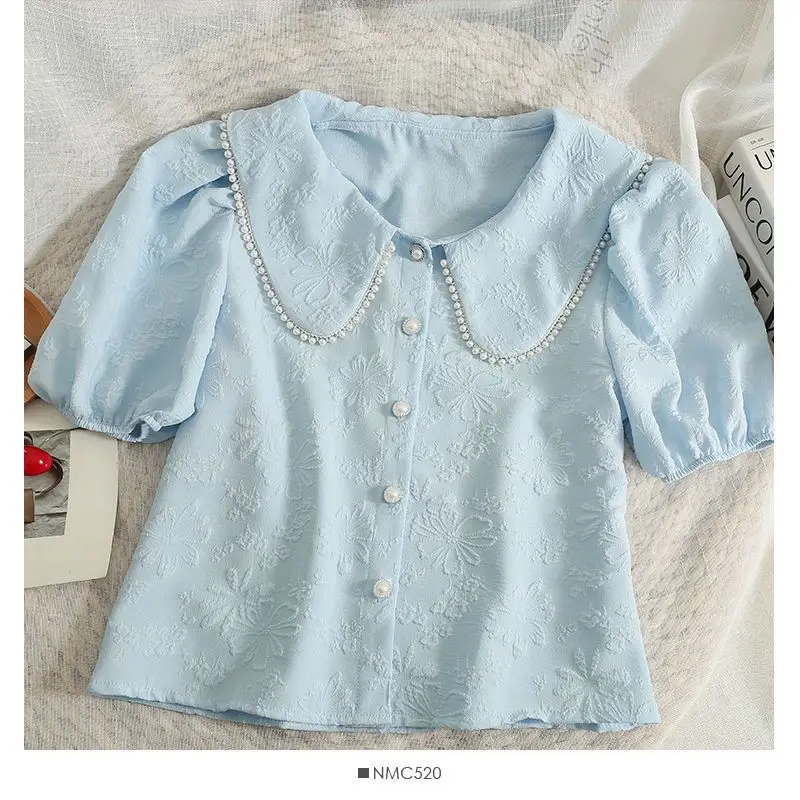 Sweet Loose All-match Short Shirt Tops Summer New Short Sleeve Solid Button Korean Cute Blouse Fashion Temperament Women Clothes