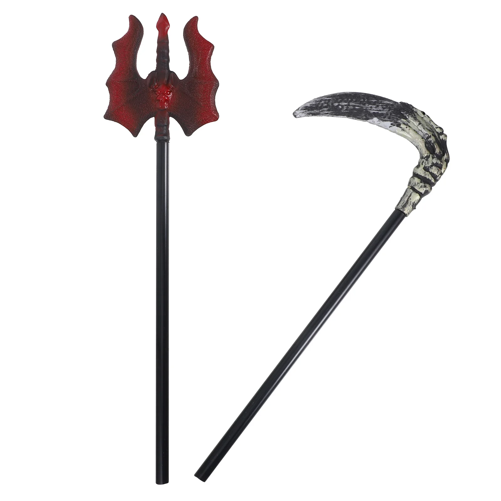 2 ชิ้นเครื่องตัดพลาสติกพร็อพปาร์ตี้ฮาโลวีนสมจริงสามแฉกเครื่องแต่งกายอุปกรณ์เสริมสำหรับคอสเพลย์คาร์นิวัลตกแต่งจำลอง