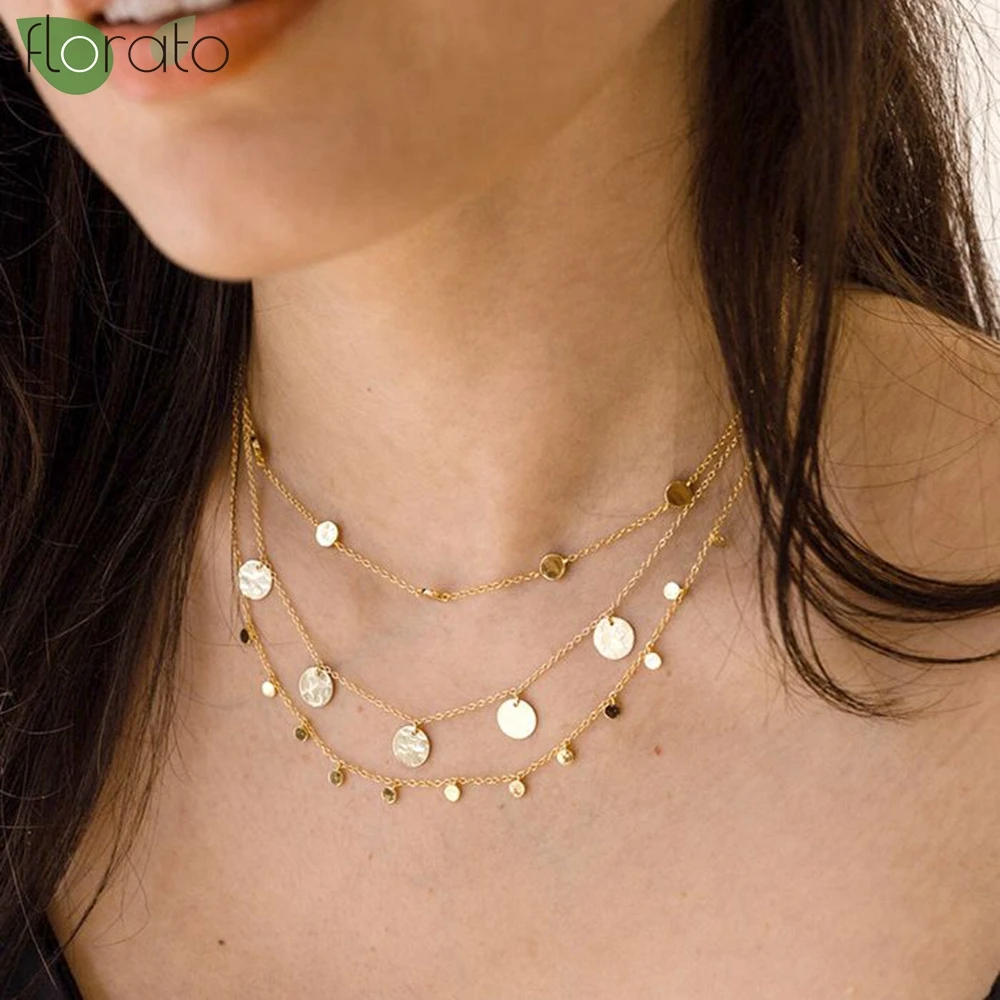 925 srebrny naszyjnik modny złota moneta naszyjnik z frędzlami dla kobiet czarująca zwisająca Choker łańcuszek Bijoux kołnierz biżuteria