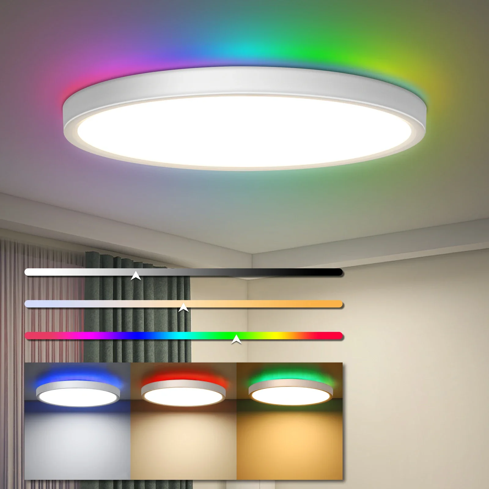 LED Ceiling Light with RGB Backlight, 24W Remote Control 3000K-6500K Dimmable for Hall Bedroom Game Room Kitchen Child's Bedroom