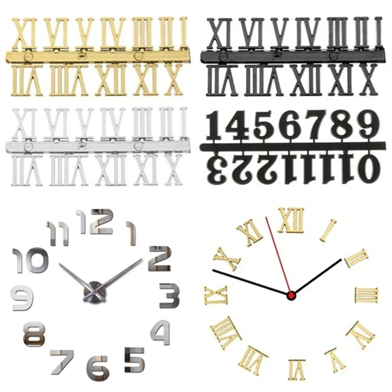 1Set Roman Numerals 0-12 Arabic Number Replacement Gadget Silver Gold Digital Clock Numerals Parts Quartz Clock Parts DIY Tools