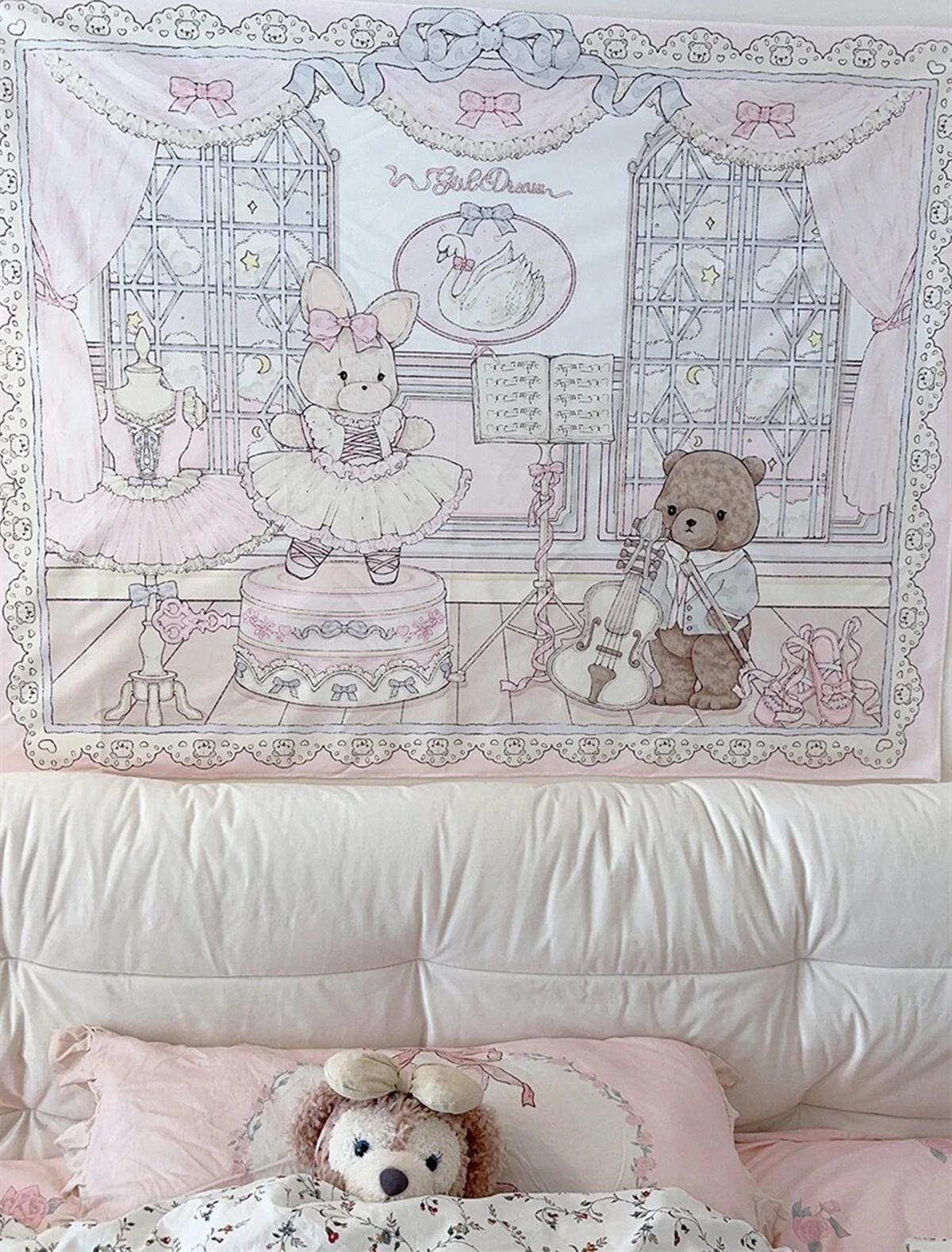 Kawaii Wall Hanging Tapestry for Girl Room Decoration, Hanging Cloth, Photo Props, Background Cloth, Ins Style
