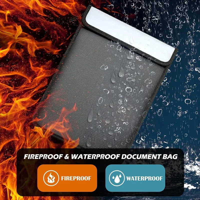 Fireproof Document Bag, Waterproof Document Storage Bag With 2 Pockets,Fireproof Money Bag For Cash,For File/Valuables