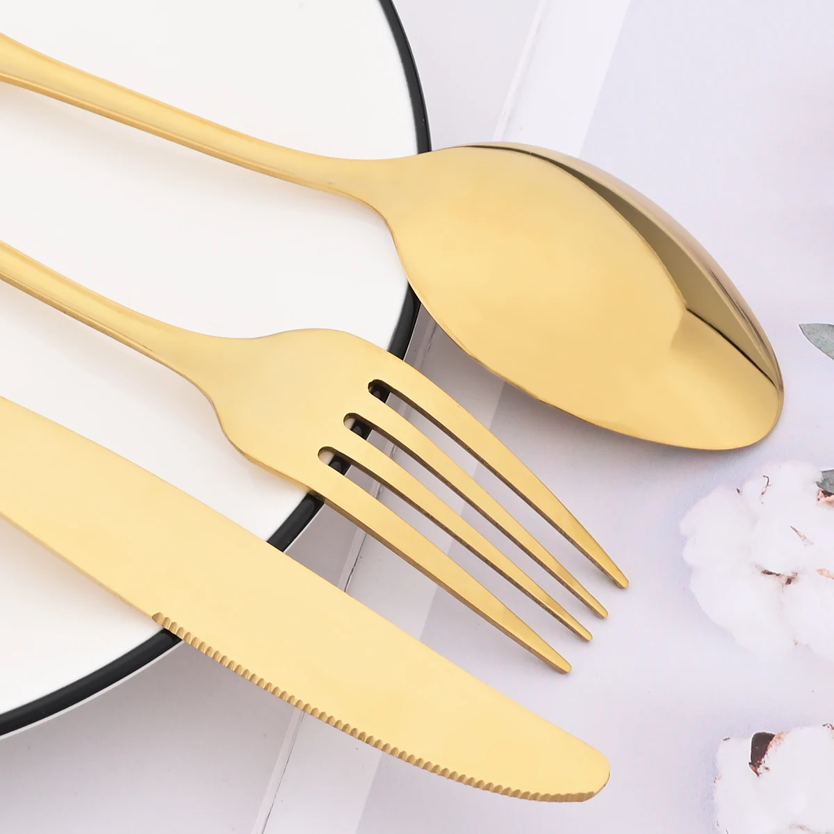 Mirror 24Pcs Vintage Dinnerware Set Stainless Steel Cutlery Set Knives Fork Teaspoon Tableware Kitchen Flatware Silverware Set