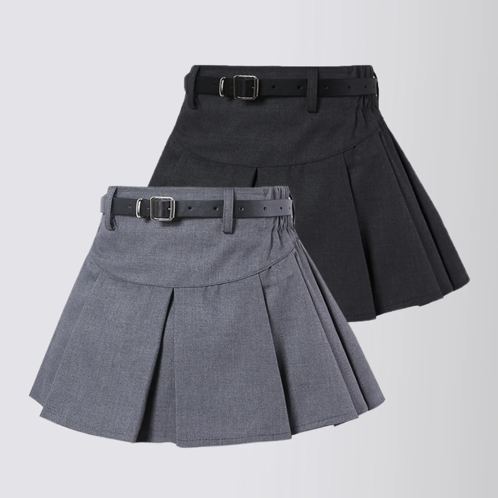 

School Children Pleated Skirt Grey Formal Short Skirt Summer College Style Dance All-match Casual Solid Teens Girls A-line Skirt