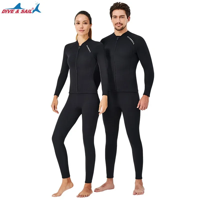 

2mm Men Women Neoprene Diving Wetsuit Split Top Long Sleeve Snorkeling Coat Cold Proof Warm Winter Swimming Jacket Swimwear