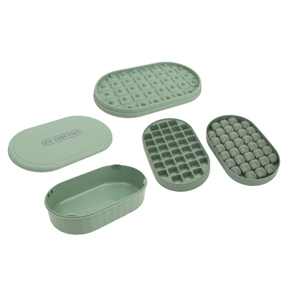 Reusable 72 Cubes Ice Cube Maker Green Easy Press Freezer Ice Mold Stackable Ice Storage Box Bar
