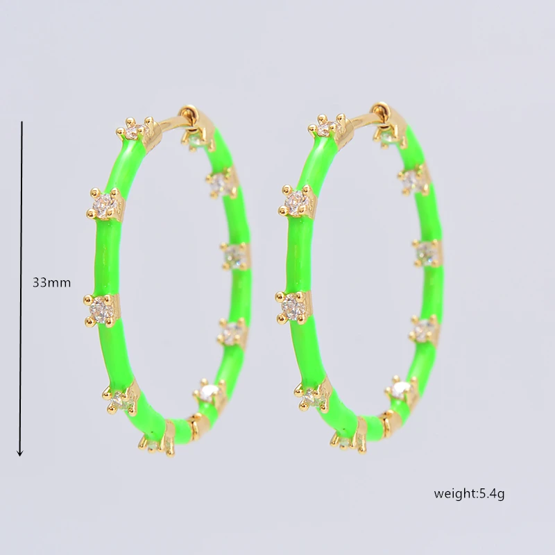 HECHENG,Zircon Big Hoop Earrings For Women Neon Color Large Enamel Sweet Earrings Colorful Fashion Party Jewelry