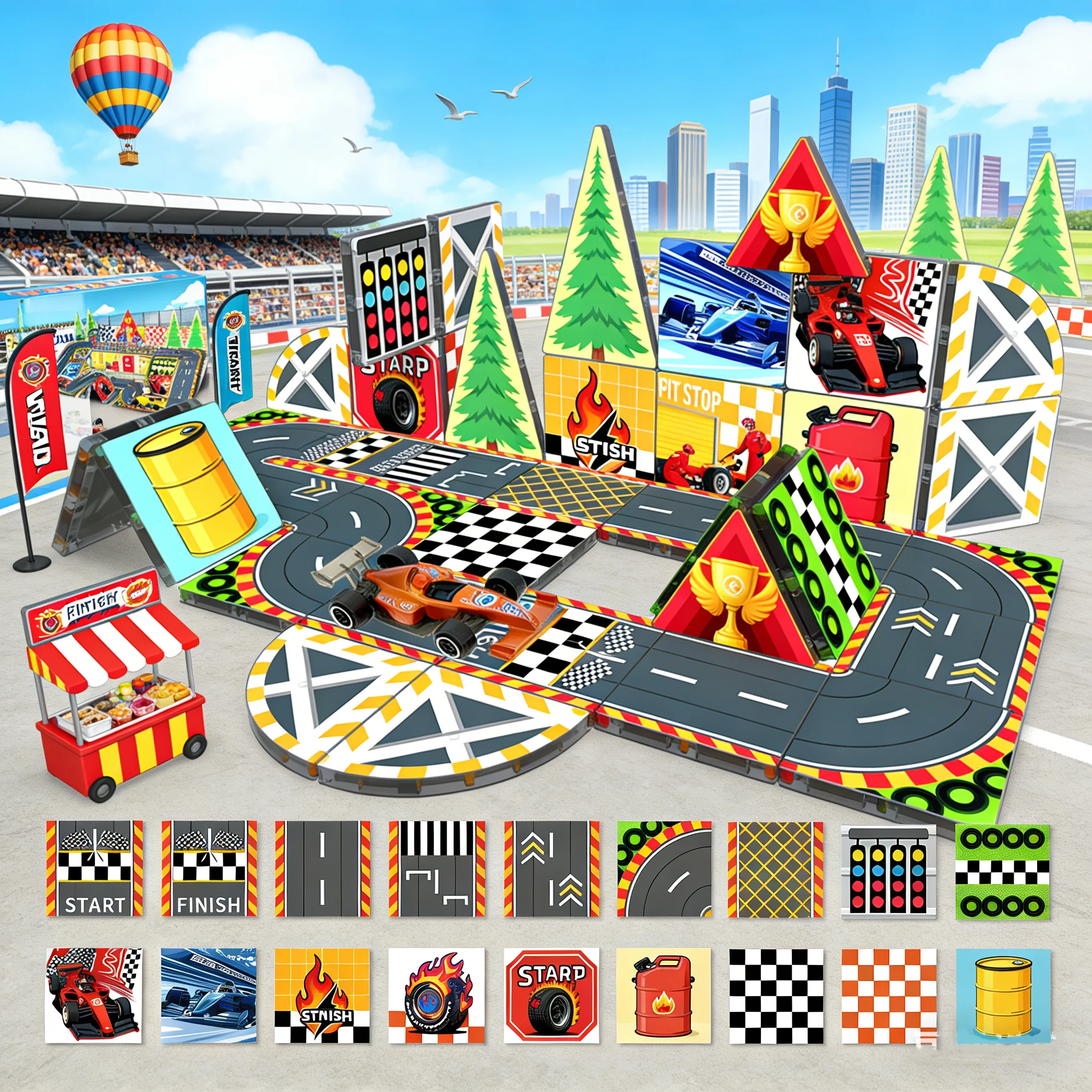 

2026 New Hot Magnetic City Road Set Toys For Kids Boys Girls Magnet Building Blocks Construction Toys Birthday Gifts For Toddle