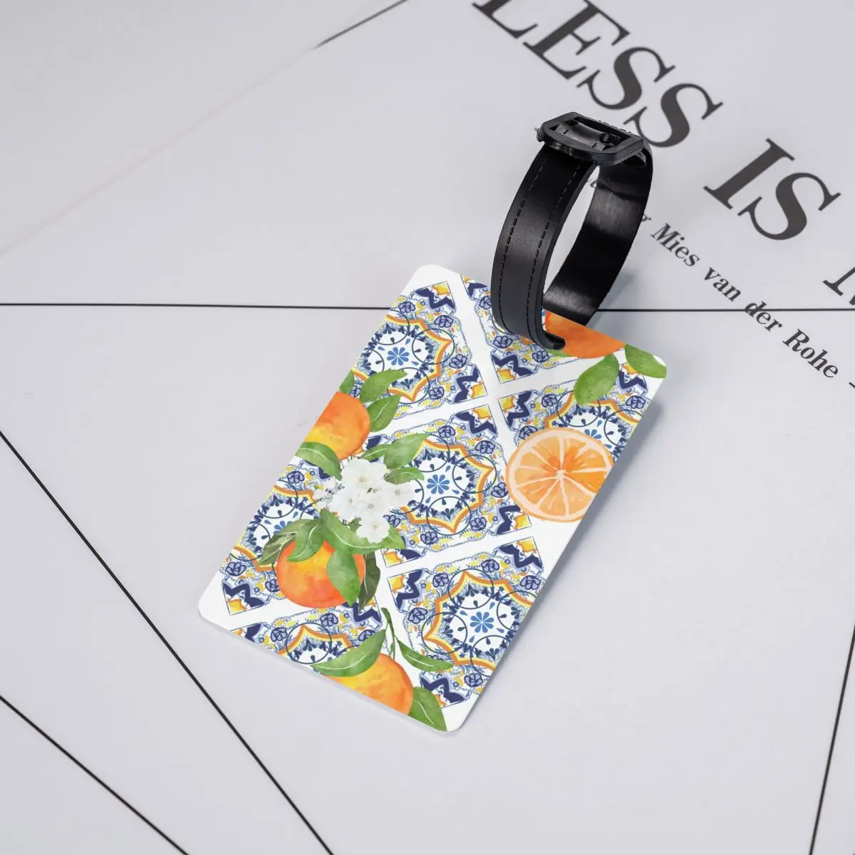 Custom Sicilian Tiles Summer Fruit Oranges Lemons Luggage Tag Privacy Protection Baggage Tags Travel Bag Labels Suitcase