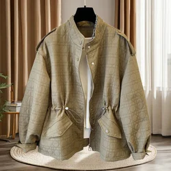 Stand Collar Trench for Women Fall Winter 2023 New French Style Vintage Oversized Casual Solid Color Long Sleeve Jacket Coats