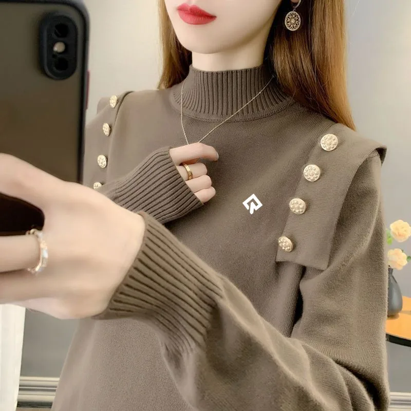 명품 Autumn Winter Golf Wear Women 2024 Korean Golf Sweater Half High Collar Thickening Windproof Knit Golf Top Women Golf Clothes