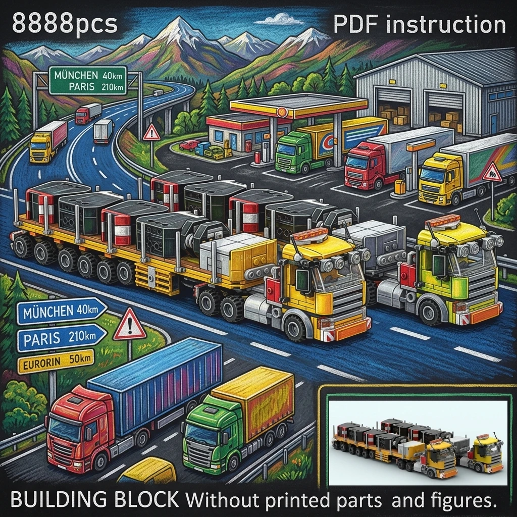 

Heavy Duty Construction Truck MOC Building Blocks Ballast Flatbed Trailer Engineering Transport Vehicle Adult Collector Brick