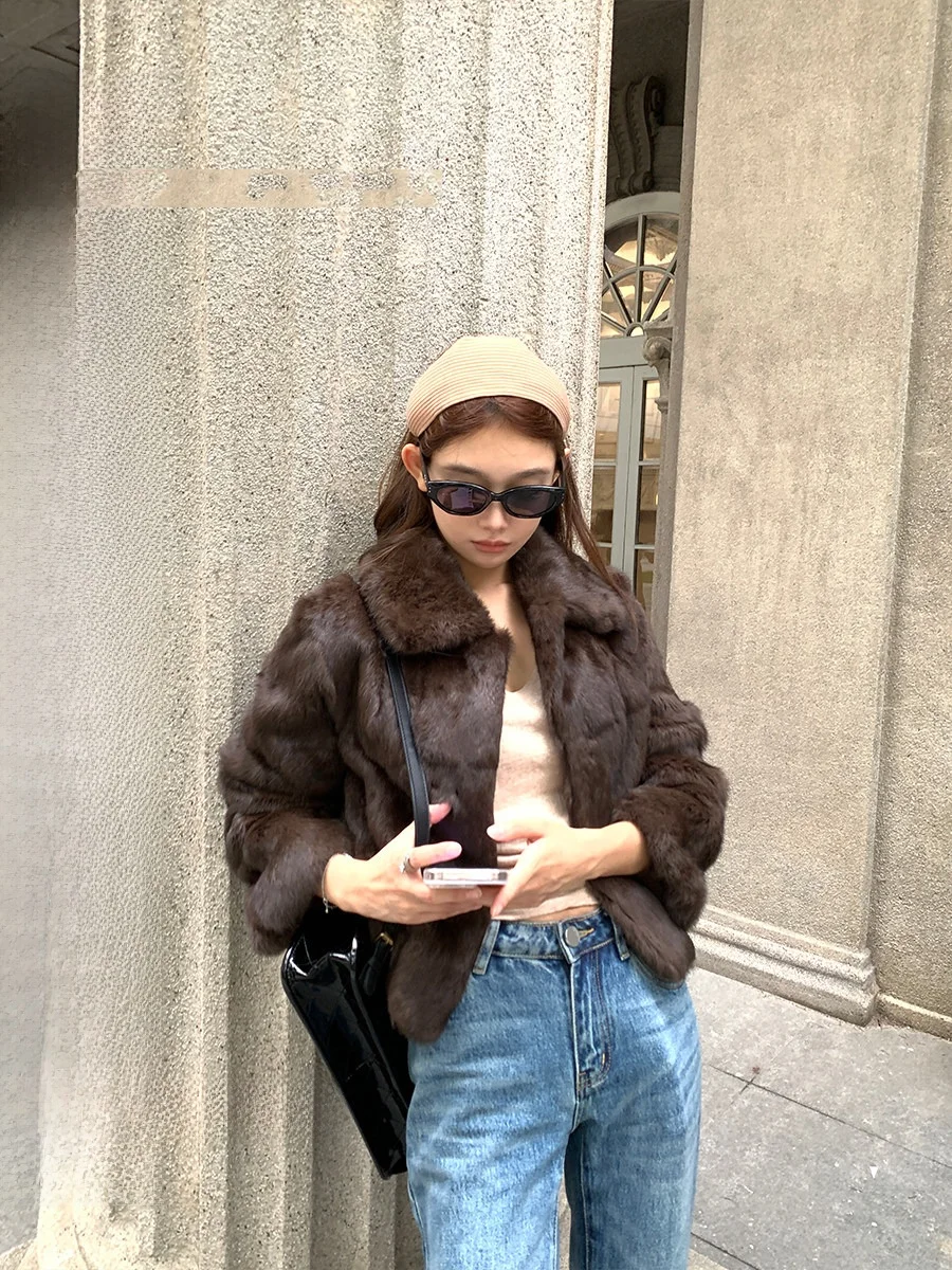 

Dearhua Little Flower Home「Milk Sister Rabbit」ort High-End Fur Coat New assland Rabbit Leather Jaet Old Money Sle