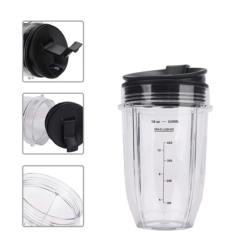 B52C 2 vasos de repuesto para licuadora Ninja de 18Oz con tapa para Ninja Auto IQ BL480 BL642 BL450 BL682 BL480, BL490, BL640 BL680