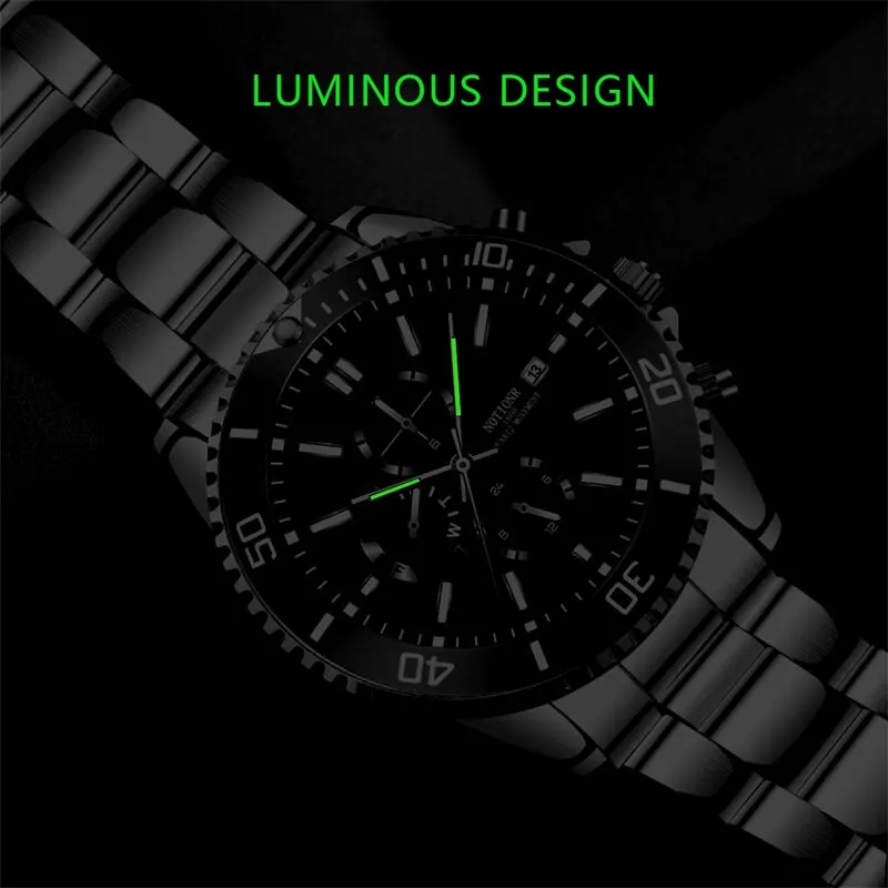 Fashion Mens Sports Watches Man Luxury Luminous Clock Men Business Waterproof Calendar Date Stainless Steel Quartz Wrist Watch