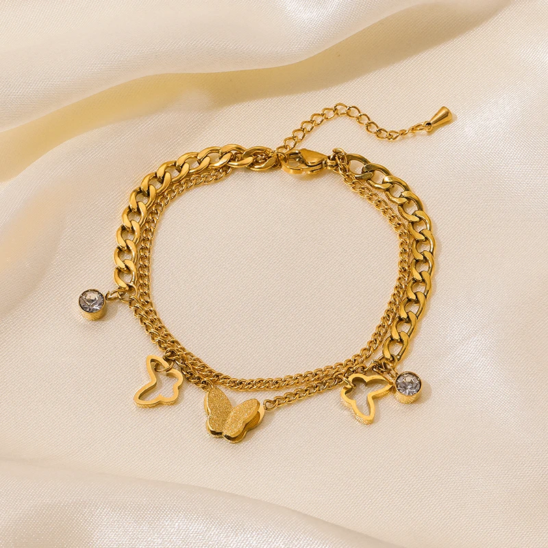 GANPUP 316L Edelstahl Schmetterling Kette Armband Für Frauen Metall Gold Farbe Charme Schmuck Wasserdichte Zubehör Bijoux Geschenk – Detail 14