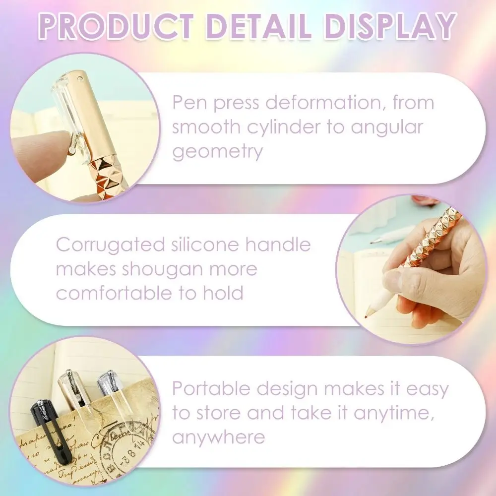Durable Rhombus Geometry Deformable Pen 0.5mm Tip Black Ink Gel Pen Press Type Quick Dry Anamorphic Pen Students
