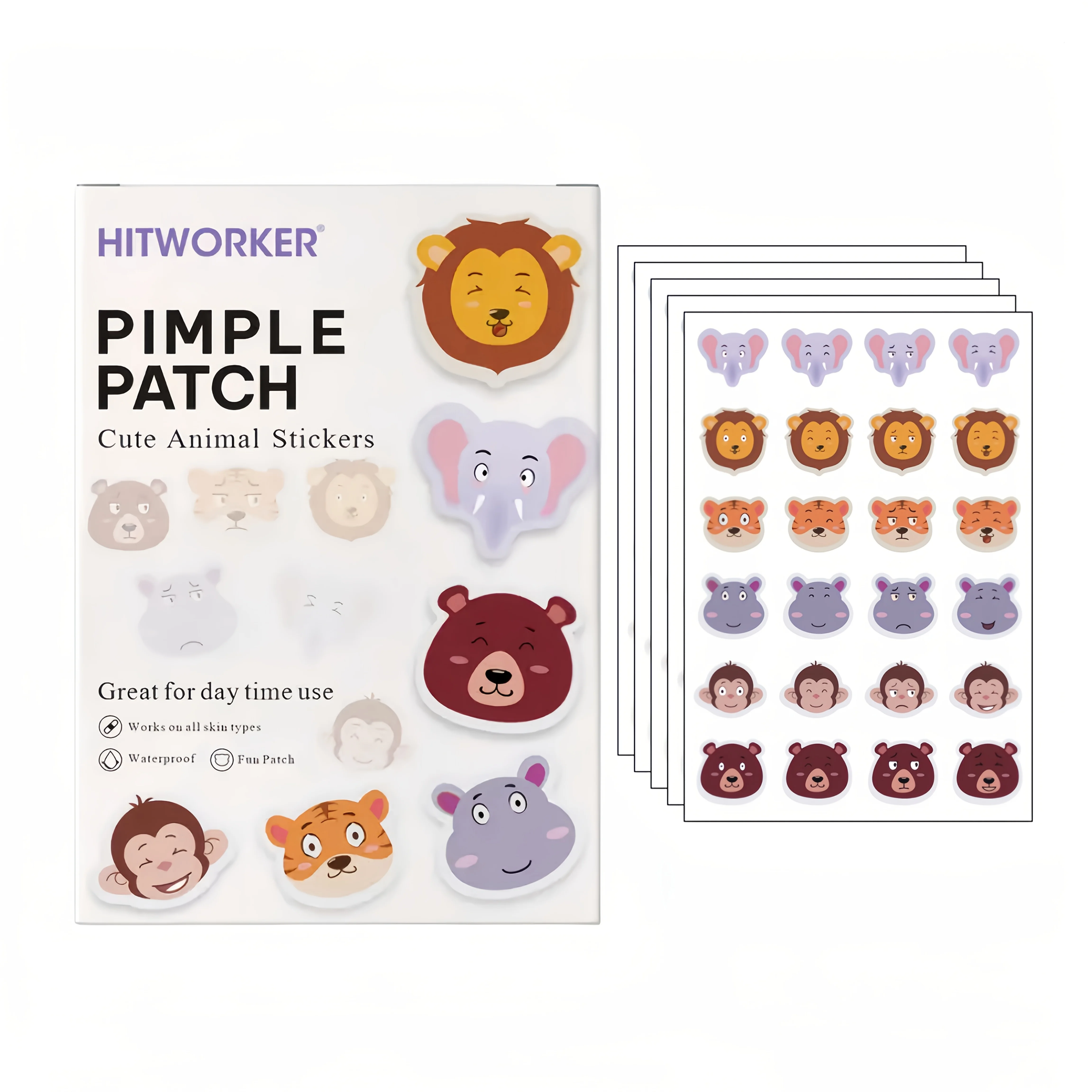 120pcs Cute Animal Acne Patches - Invisible Blemish Cover Spot Treatment Stickers, White Box