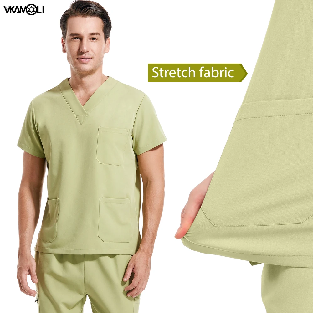 Uniformes médicos de sala de clínica de tecido elástico multicolorido top e jogger xs-xxl conjunto de esfoliantes para homens roupas de trabalho de médico