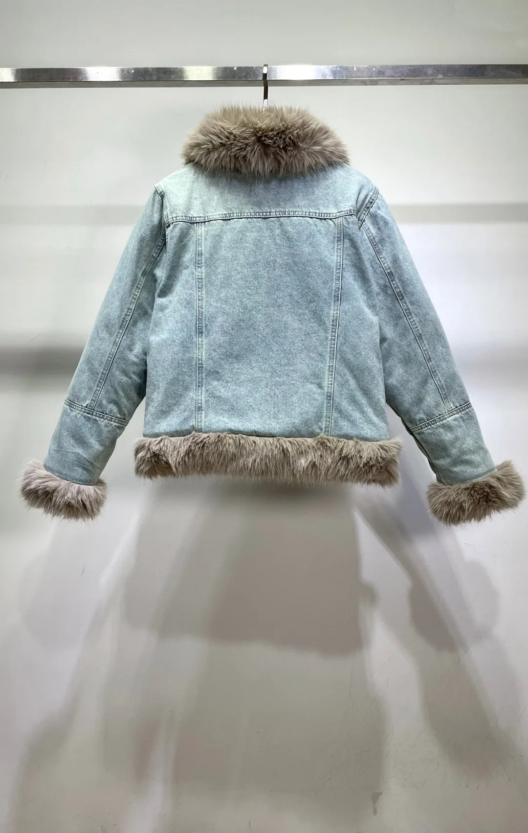 Rex rabbit wool spliced denim jacket with cotton clip