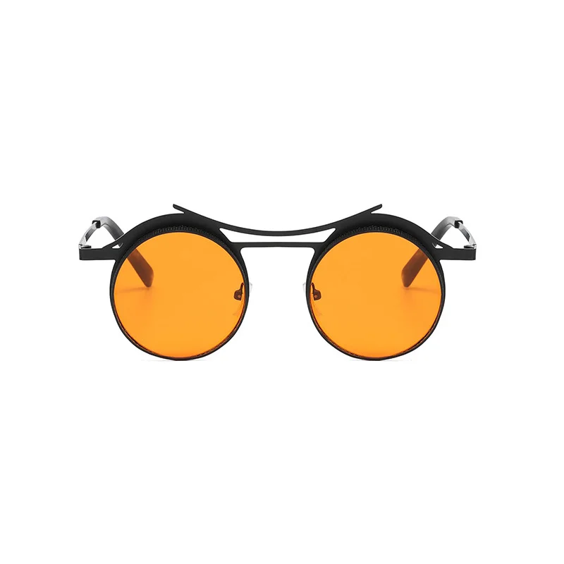 SHONEMES Round Sunglasses Vintage Steampunk Sun Glasses Hollow Frame Outdoor UV400 Eyewear Orange Black for Men Women