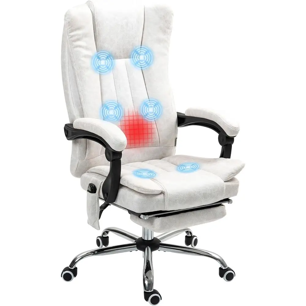 

6-Point Vibration Massage Chair with Heat, Adjustable Height, Reclining Backrest, and Retractable Footrest, White