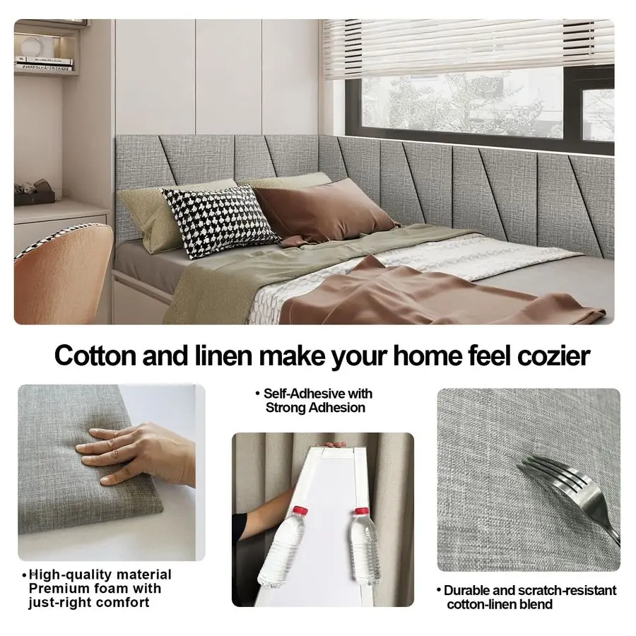 وعصا اللوح الأمامي لغطاء سرير كوين من القماش المنجد على الحائط ولوحة الحشو على الحائط باللون الرمادي الفاتح لغرفة النوم L