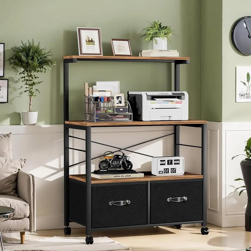 

Mobile Lateral File Cabinet, Rolling Printer Stand With 3 Open Storage Shelf, I For Letter Size Folders, With Lockable Casters,