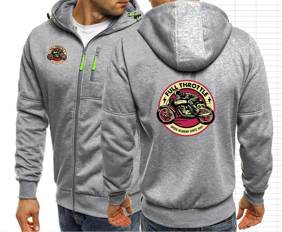 Vintage Motorcycle Zip Coat Sweatshirt FULL THROTTLE CAFE RACER Special Edition ROCKABILLY Man Hoody Sweatshirt Jackets