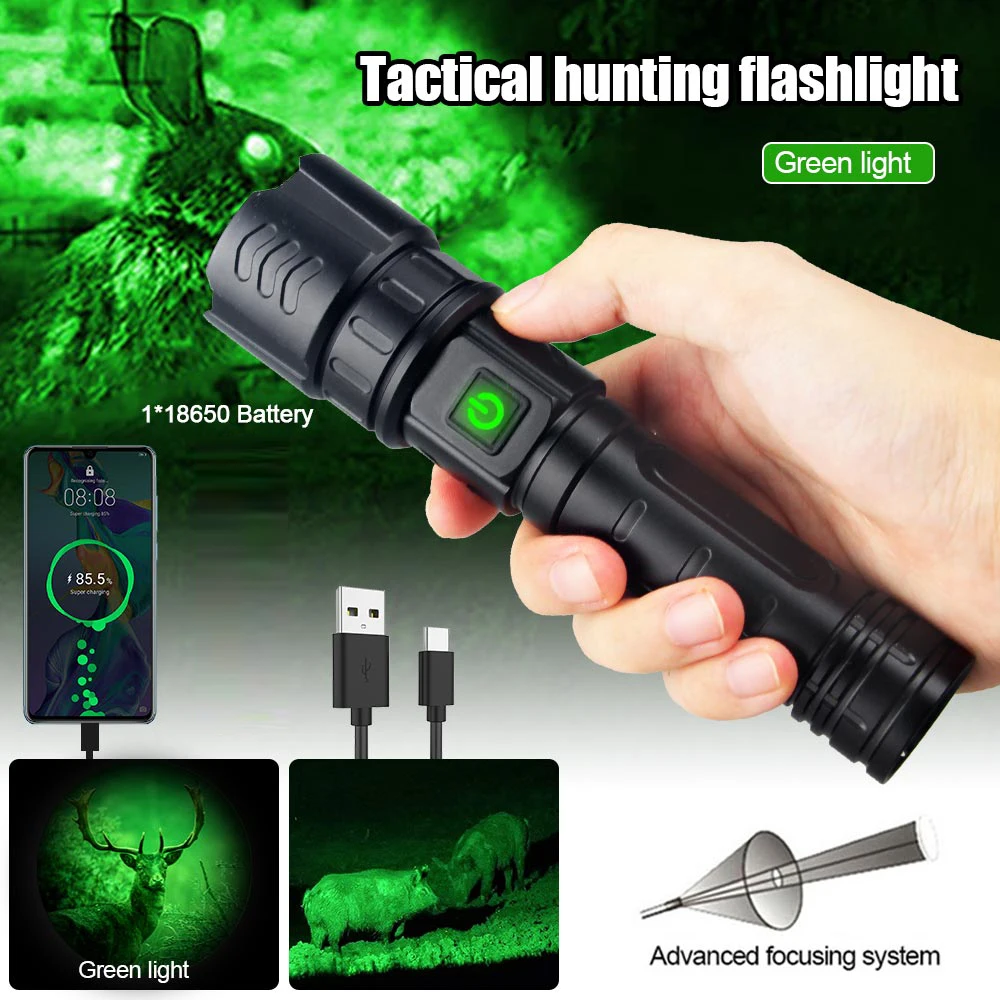 Imagem -05 - Potência Militar Tático Verde Caça Lanterna 10w 1800lumens Modos de Iluminação Led Torch Zoomable Camping Lâmpada Mão Alta