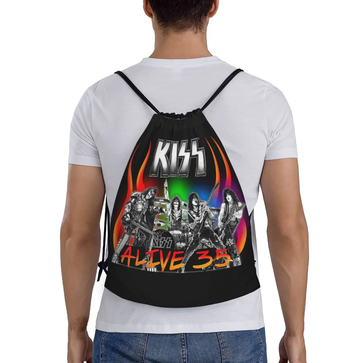 

Heavy Metal Rock Music Band Kiss Backpacks Portable Drawstring Bundle Pocket Shoes Bag Book Bags for Man Woman School
