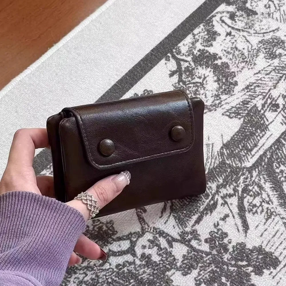 Tragbare koreanische Retro-Geldbörsen für Damen, weiches PU-Leder, Geldtasche mit mehreren Kartenfächern, kurzer Reißverschluss, Visitenkartenetui, Münzgeldbörse