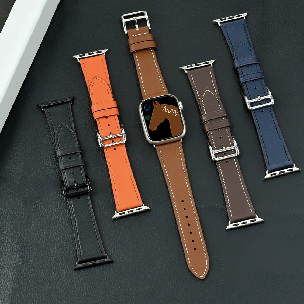 Кожаный ремешок для Apple Watch ultra 2, ремешок 49 мм, 46 мм, 42 мм, 44 мм, 45 мм, 40 мм, 41 мм, браслет Correa iWatch Series 3 6 5 4 SE 7 8 9 10