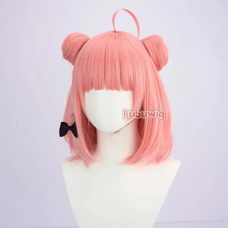 Bubuwig Synthetic Hair Sasaki Saku Cosplay Wigs With Buns Virtual YouTuber Sasaki Saku 35cm Short Pink Cos Wig Heat Resistant