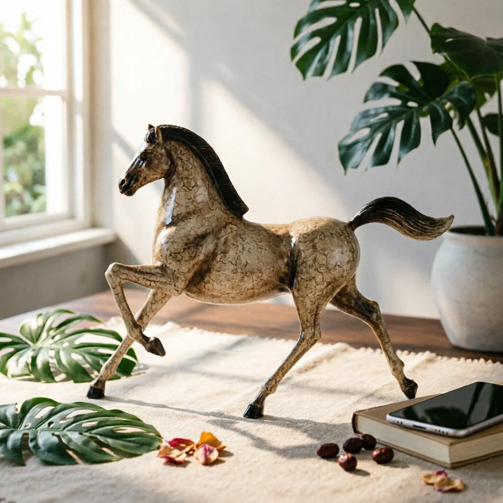 Rearing Horse Statue Black Accents Rearing Horse Figurine Decor Accent Gift Idea Decorative Object Detailed Sculpting