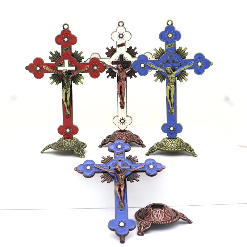 Church Relics Figurines Crucifix Jesus Christ On The Stand Cross Wall Crucifix Antique Home Chapel Decoration Prayer Crosses