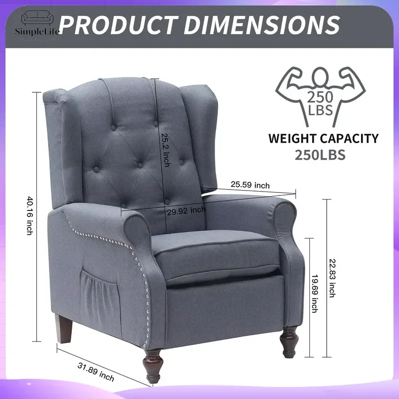 Tufted Single Reclining Club Chair Living Room Sofa with Push Back Mechanism Thickened Upholstered Relaxing Lounge Chair for