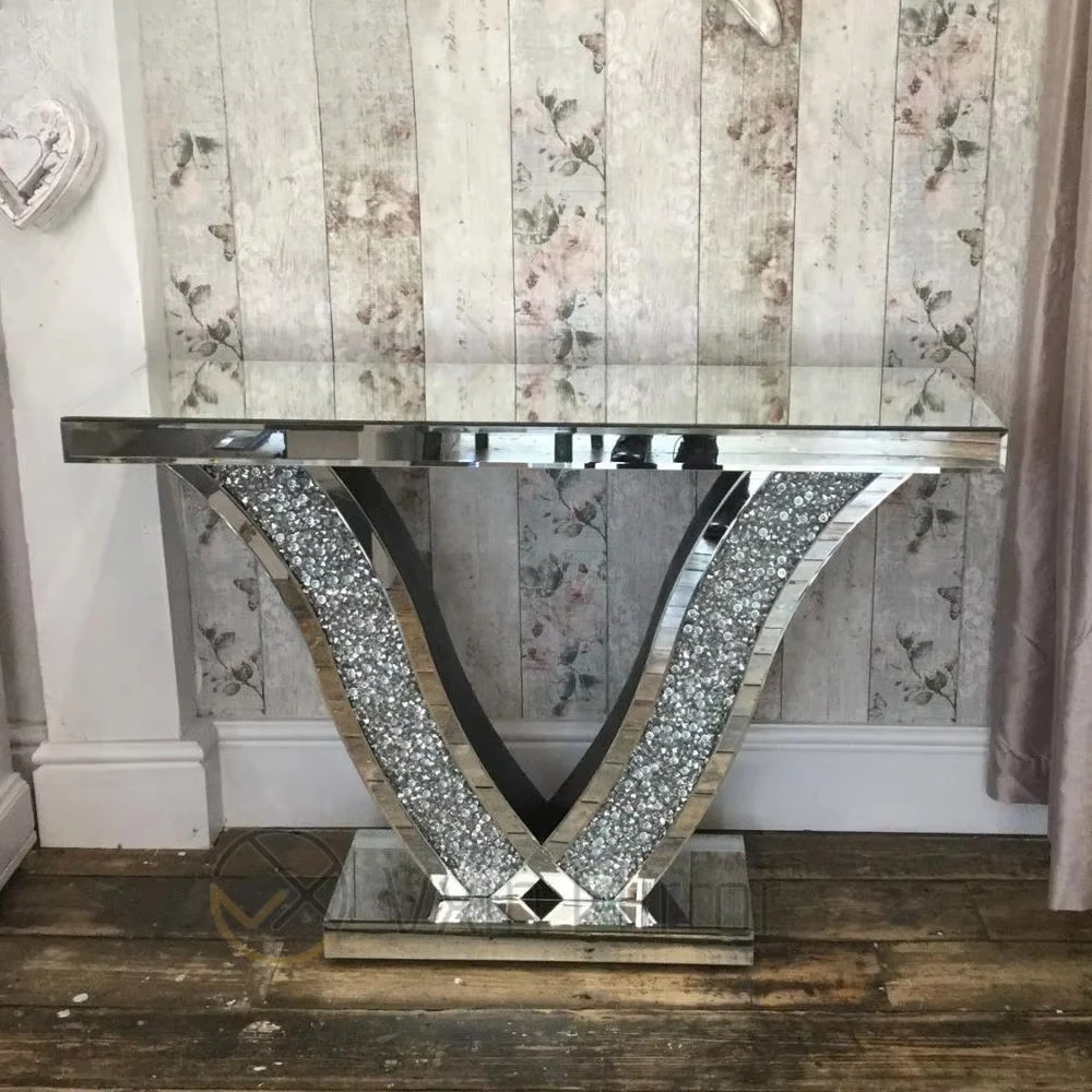 Mirrored Living Room Furniture Crystal Diamoand Table Console Tables