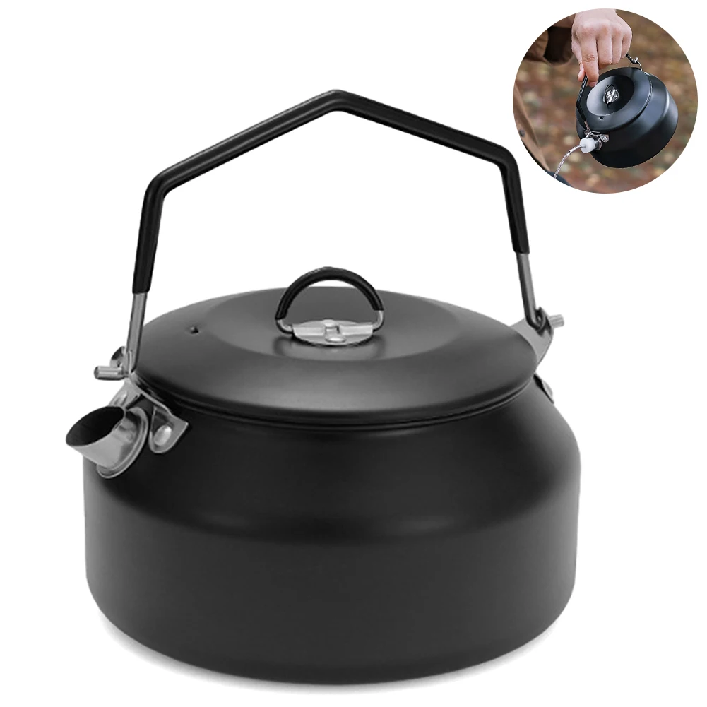 1L Picnic Stainless Steel Kettle Outdoor Portable Coffee Kettle Large Capacity Boiling Water Teapot Camping Utensils Cookware