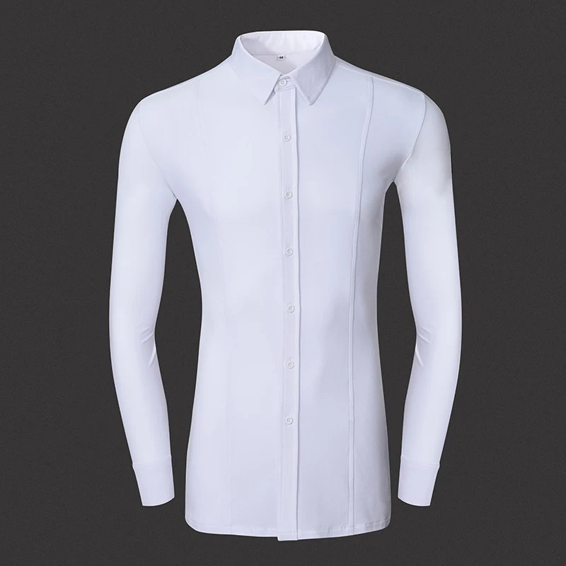 Men Latin Ballroom Dance Competition Shirts Slim Fit Long Sleeves Waltz Dance Performance Tops Male Standard Dance Cloothing